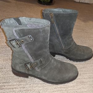 Olive green colored boots